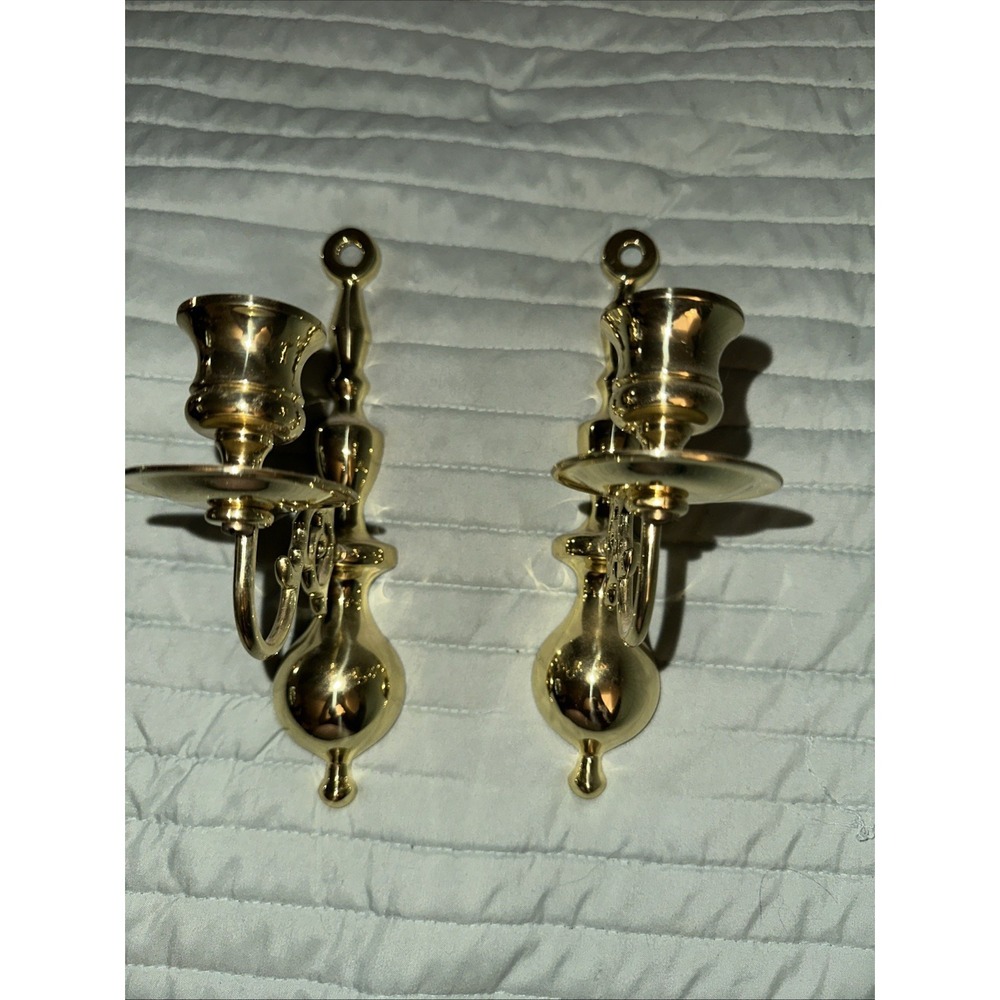 Set Of 2 Vintage Brass Wall Scroll Candle Sconces Georgetown Manor CM